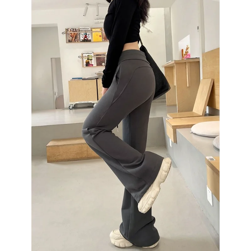 Hoch taillierte Horn-Herbst- und Winter-Neue drapierte, schmale Hose mit Kordelzug