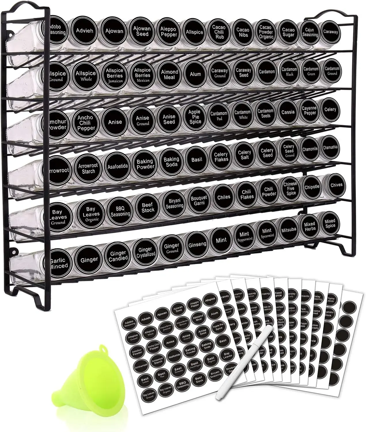 Spice Rack Organizer – Includes 72 Spice Jars (4 oz) and 396 Spice Labels