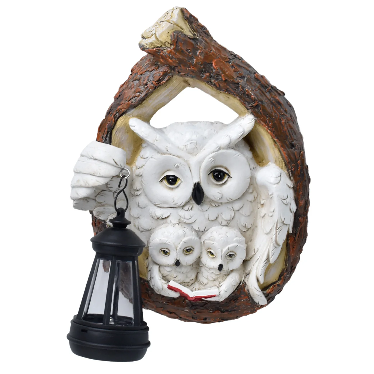 Outdoor Three-Owl Solar Garden Art with Solar Panel on Base Synthetic Resin Build for Fade and Crack Resistance