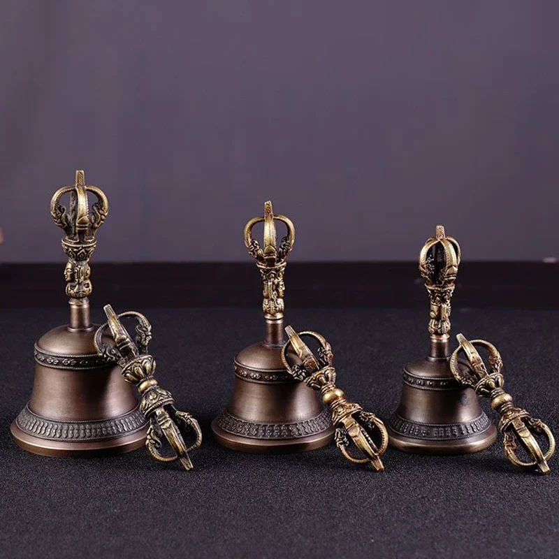 

Tibetan Chimes Tantric Instrument Nepalese Handmade Bronze Five-cobalt Bell Rattle Dao Bell Five-strand Vajra Bell and Pestle