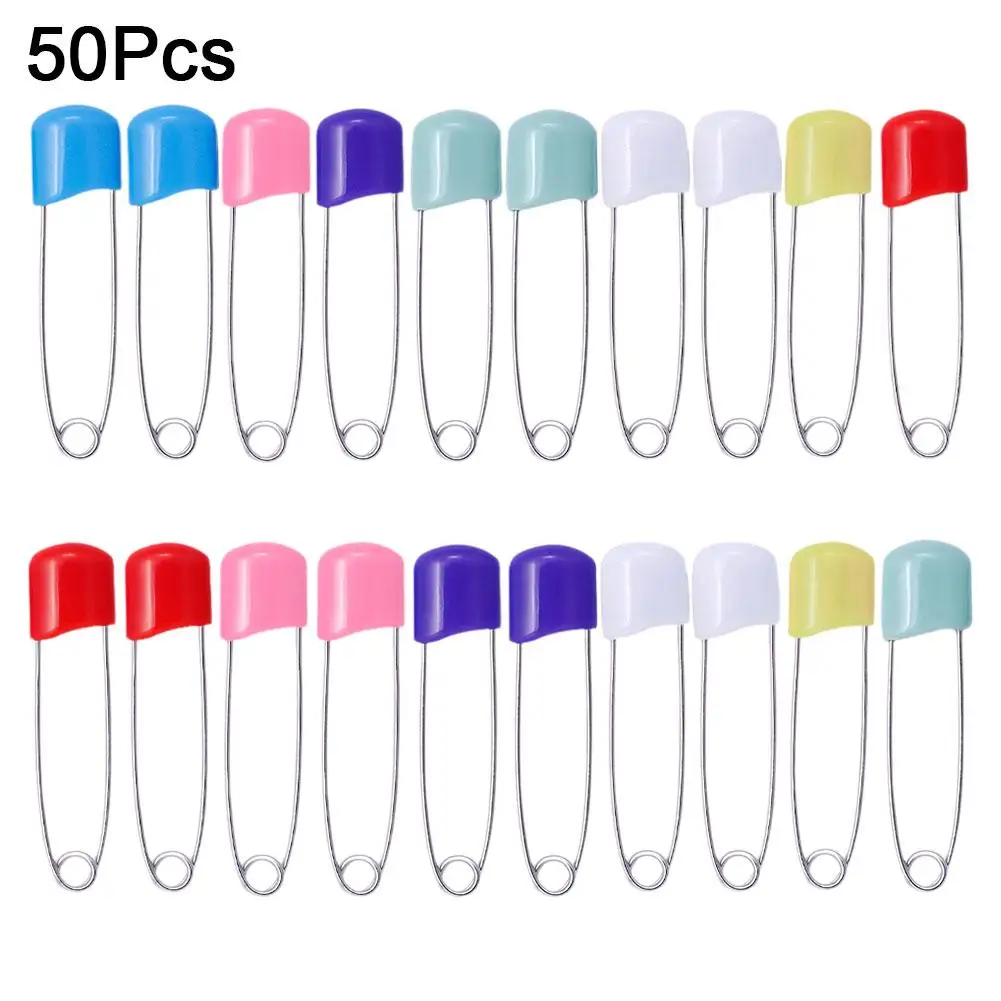 50Pcs Plastic Head Safety Pins 5.3cm Safety Locking Cloth Baby Diaper Nappy Pins Needle DIY Pins Sewing Accessory Markers