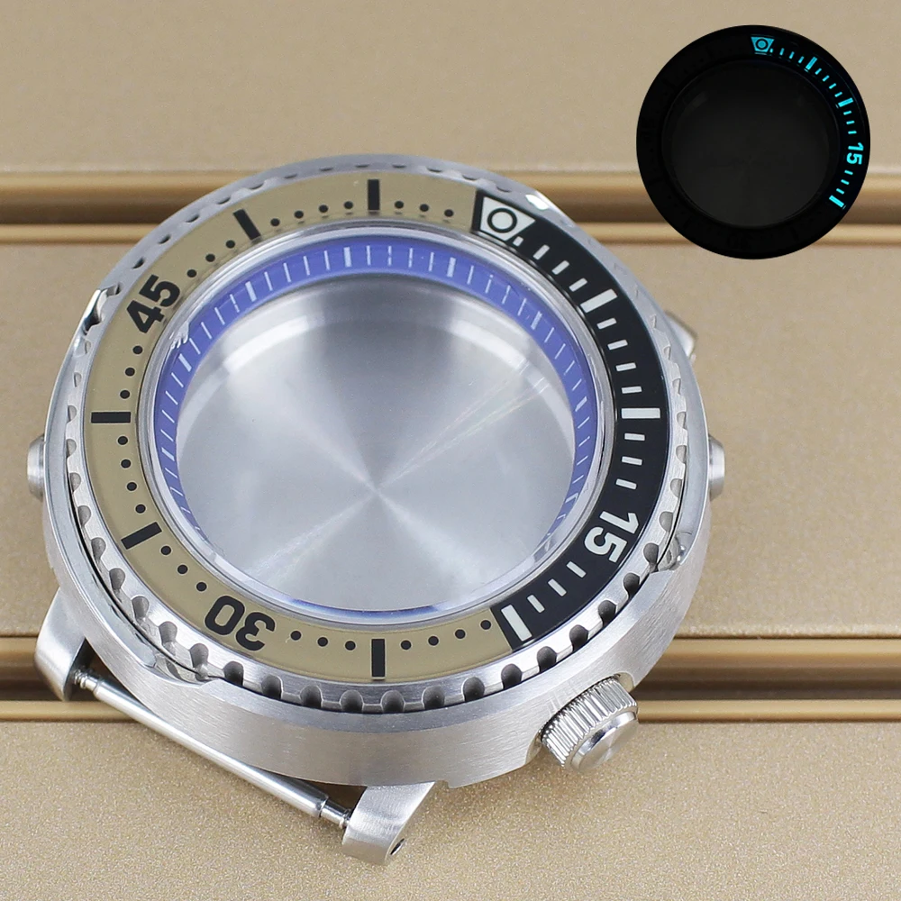 43mm Argento Nero Pistola Cassa per orologio C3 Lunetta in vetro zaffiro per Mod Mini tonno in scatola NH35 NH36 NH38 Movimento NH35 Orologio Pezzo di ricambio