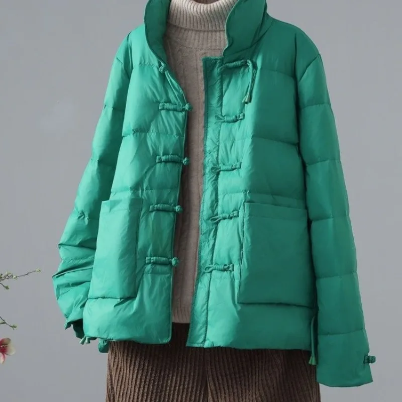 Retro and Warm White Duck Down Jacket for Women's Winter Fashion, New Ethnic-style Down Jacket with A Stand-up Collar Bestseller