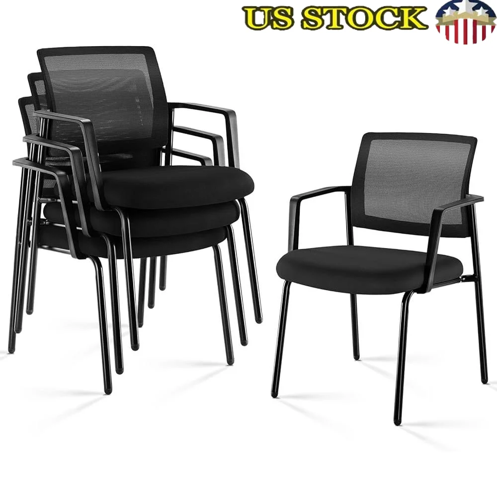 

Stackable Arm Chairs 4 Pack Ergonomic Mesh Back Sturdy Metal Frame Comfortable Upholstered Seating Ideal Office Events Waiting