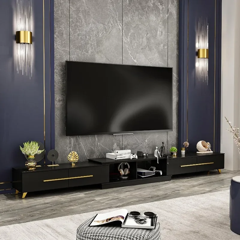 Supporto TV deformabile ZHENXIANG con 4 cassetti, supporto TV allungabile moderno in Stretch per TV fino a 120 ", intrattenimento da gioco in legno