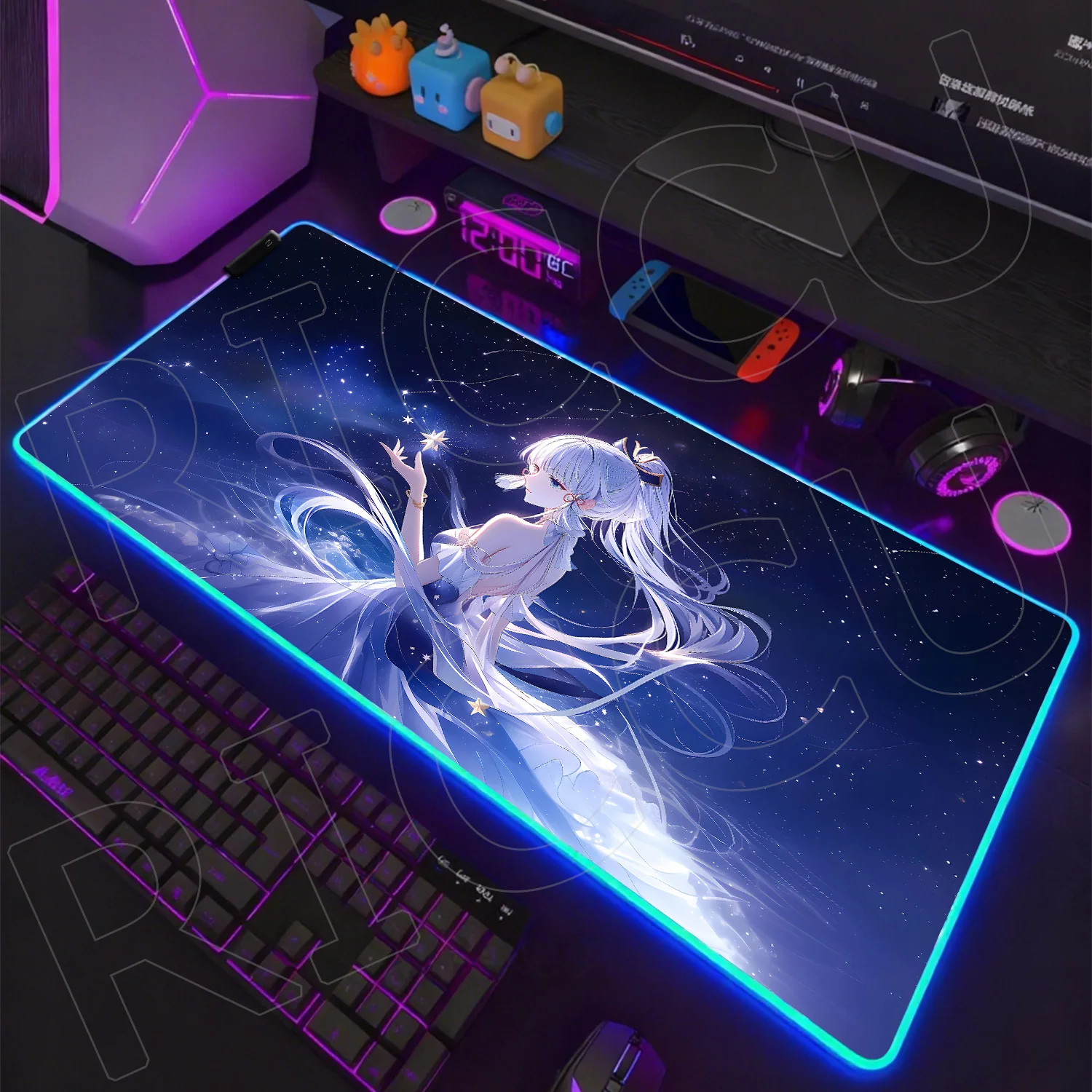 

RGB Genshin Impact Anime Kawaii Girl Mouse Pad 1000X500MM Kamisato Ayaka Computer accessories Gamer Large Play mat LED Desk Mat