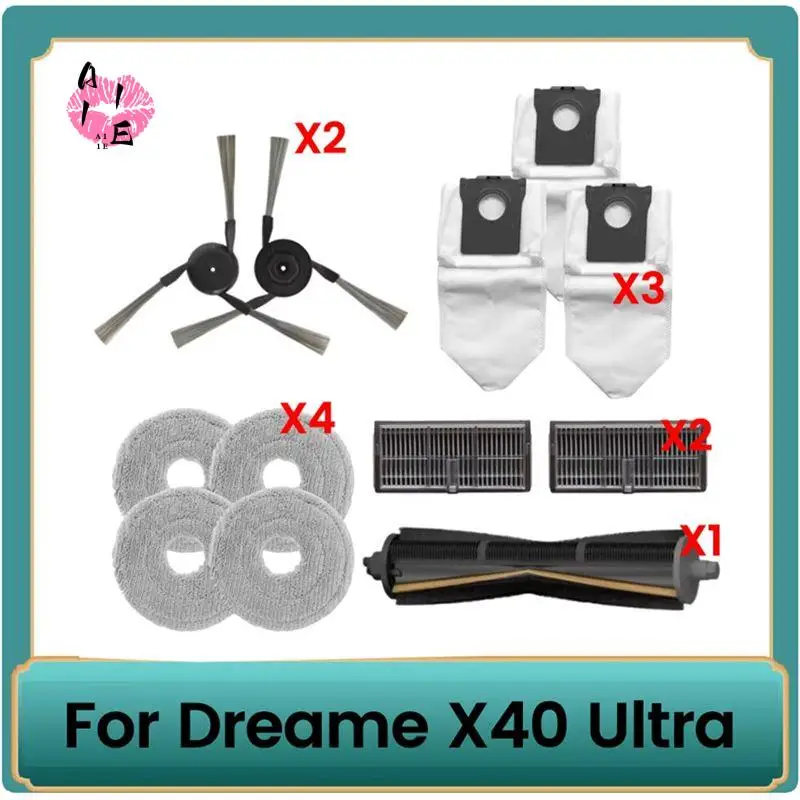

A11E-12PCS For Dreame X40 Ultra Vacuum Cleaner Parts Cutting Hair Anti-Tangle Roller Brush Side Brush Filters Mop Dust Bags