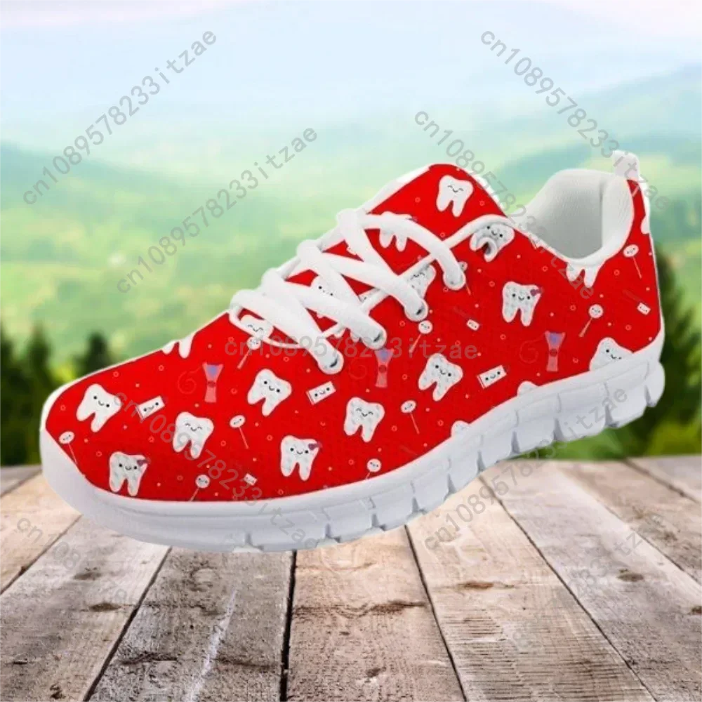 

Casual Black Lace Up Flats Shoes Girls Funny 3D Cartoon Dentist/Teeth Printed Woman Summer Sneakers Fashion Footwear