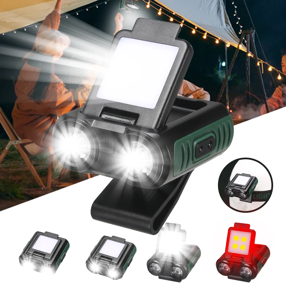 Sensor COB LED Headlamp Cap Clip Light USB Rechargeable Head Flashlight Built-in Battery Headlight Led Head for Fishing Camping