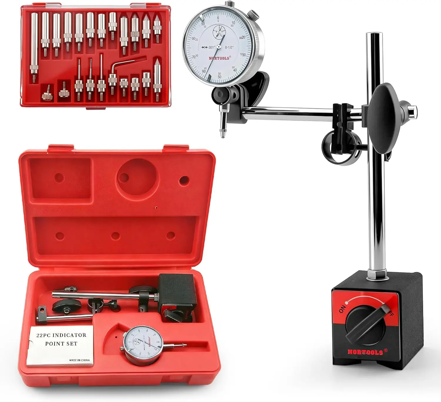 

Precision Dial Indicator Kit with Magnetic Base, 0-1" Range & 0.001" Accuracy, Fine Adjustment Tools for Industrial Use