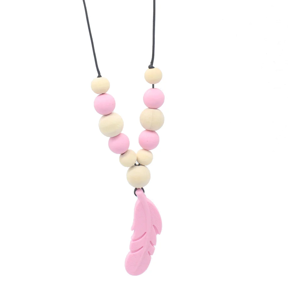 

Nursing Pendant Baby Teether Silicone Soother Chew Toy Teething Necklace(Pink) silicone teether necklace