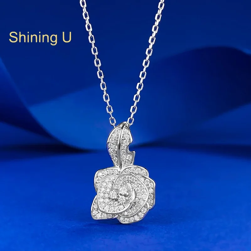 

Сияющее U S925 серебряное ожерелье с подвеской в виде камелии и цветов для женщин, ювелирные изделия на годовщину