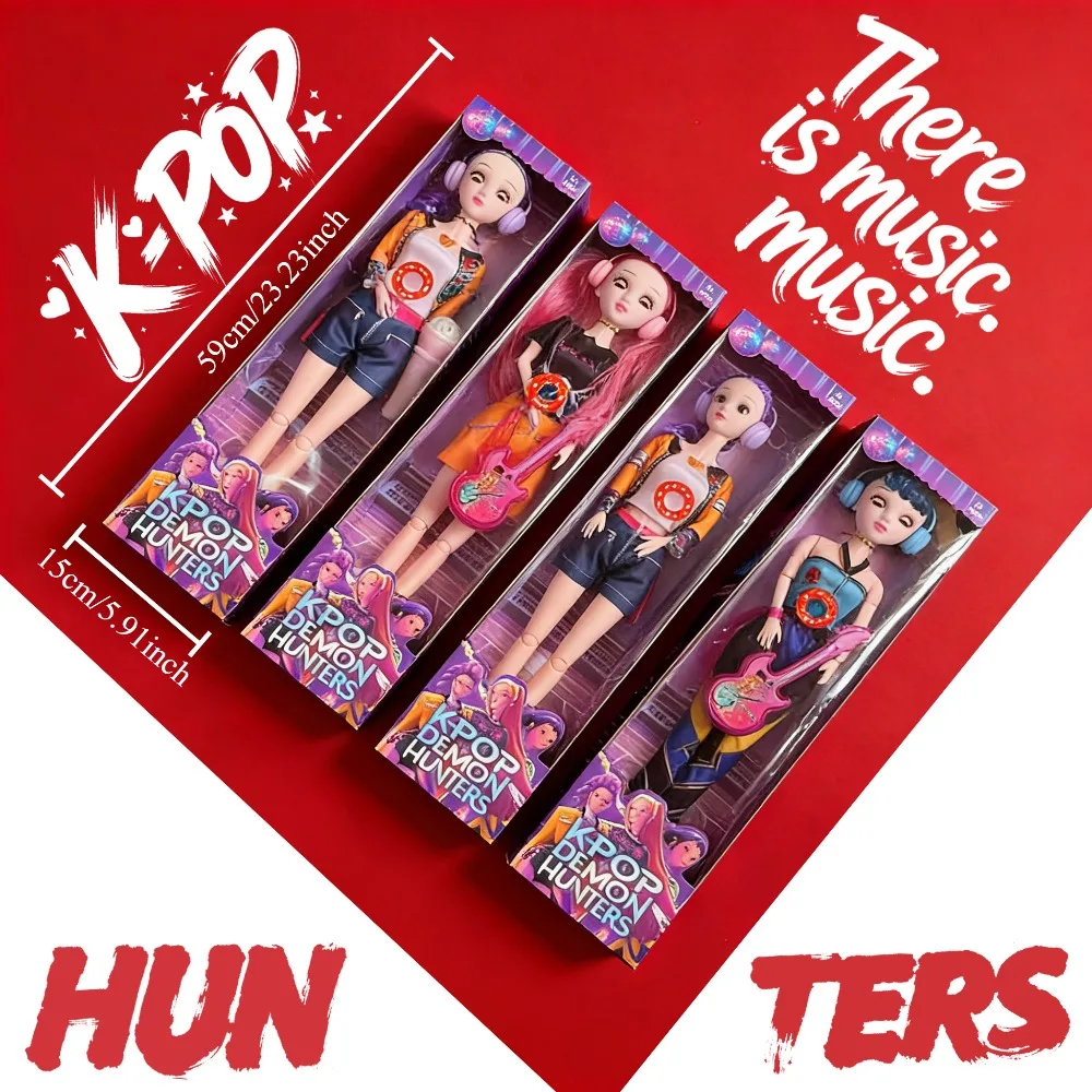 

59cm Large Musical Plastic Kpop Demon Hunters Dolls | Posable Moving Eyes Rumi Mira Zoey PrincessDlY Birthday Gifts