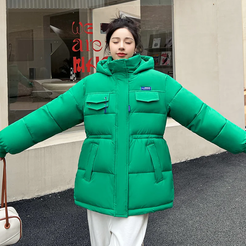 Women Down Cotton-Padded Jacket, Short Overcoat, Korean Fashion, Loose, Thick, Warm, Parker, Female Outwear, Autumn, Winter, New