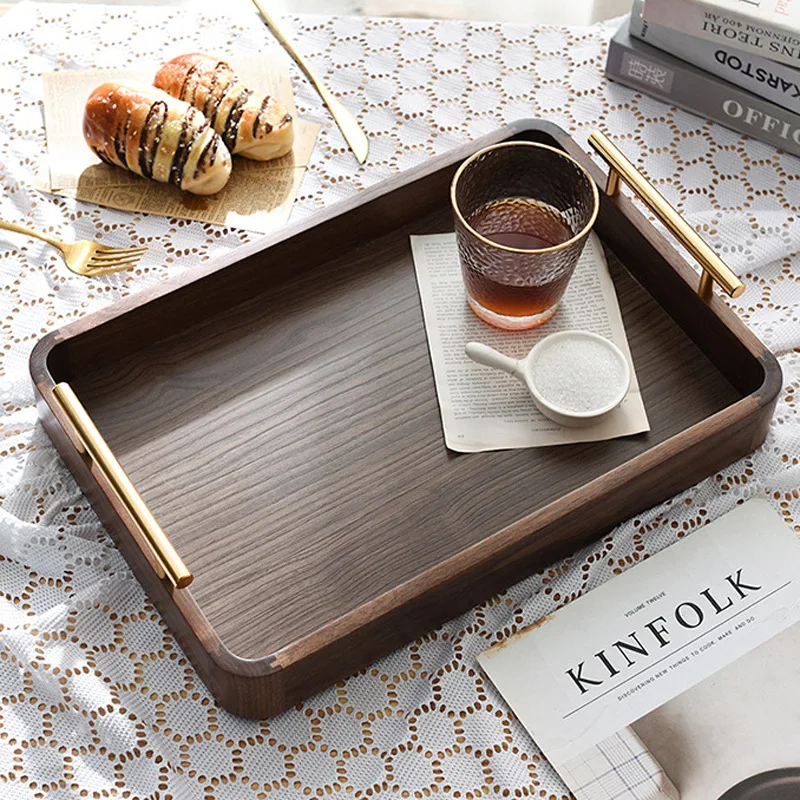 

Walnut Wood Storage Tray Rectangular Fruit Plate Food Coffee Tea Breakfast Serving Tray with Handle Home Hotel Restaurant Decor