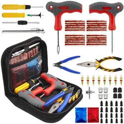Car Tire Repair Tool Kit Auto Emergency Flat Tire Puncture Plug Needle Nose Pliers Cutter Tyre Nail Tire Pressure Gauge