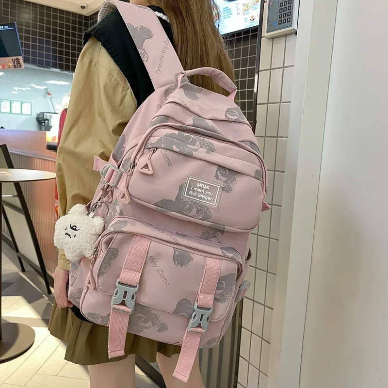 2024 Fashion Student Schoolbag Female Explosion Large Capacity Middle School Student Schoolbag Female Commuter Simple Backpack