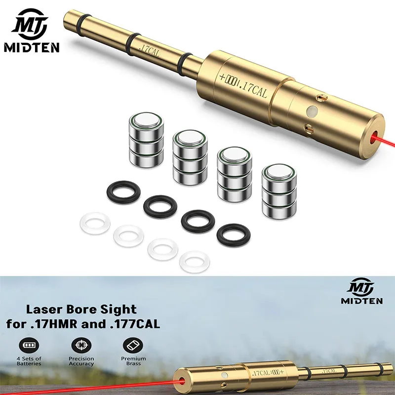 

MidTen Red Laser Bore Sight for .17HMR/.177 Cal End Barrel compatible with Rifle Handgun 4 Sets of Batteries Spare O-Rings