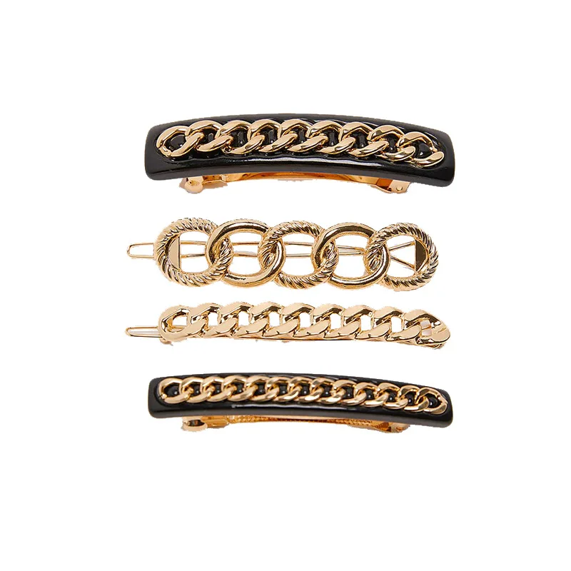 Heißer Verkauf Mode Acryl Metall Kette Haar Clip Pin Haarspange Koreanische Haar Zubehör Geometrische Gold Farbe Haar Clips für Frauen