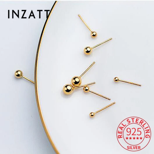 INZATT Real 925 Sterling Silver Bead Stud Earrings For Fashion Women Classic Fine Jewelry Minimalist Ear Piercing Accessories