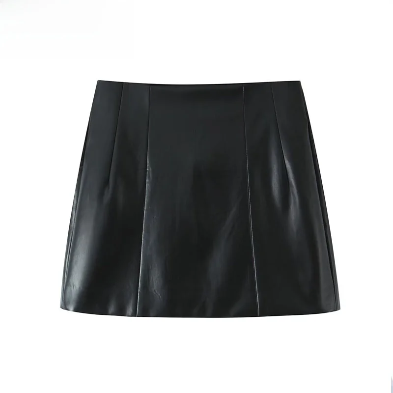 

ZBZR Spring New Women's Faion Leather Skirt Simple Versatile High Waist Polyester Fiber Casual Sle Hollow out Design