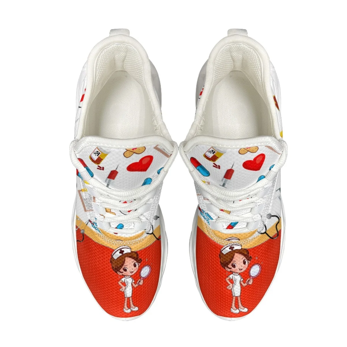 Kawaii Cartoon Nurse Hospital Pattern Autumn Winter Sport Shoes Outdoor Travel Breathable Woman Soft Sneakers Print On Demand