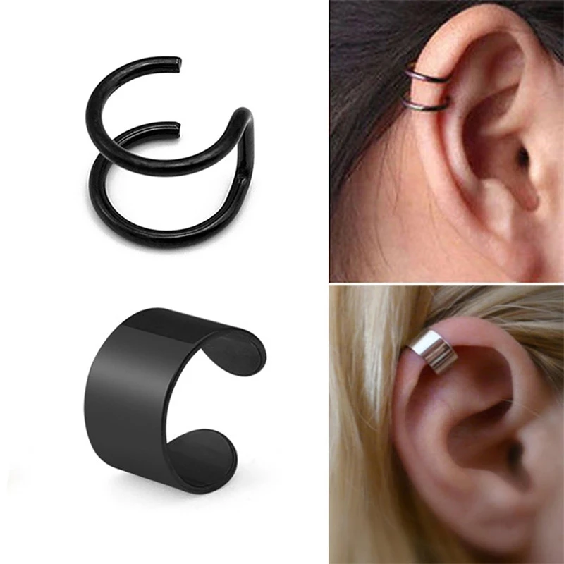 New Popular 1 piece Stainless Steel Painless Ear Clip Earrings For Men/Women Punk Black Non Piercing Fake Earrings Jewelry Gifts