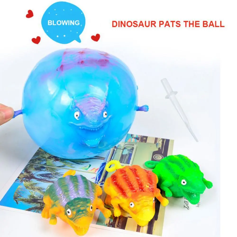 TPR Blow Off Funny Children Anxiety  Animal  Squeeze Ball Balloon Blowing Dinosaur