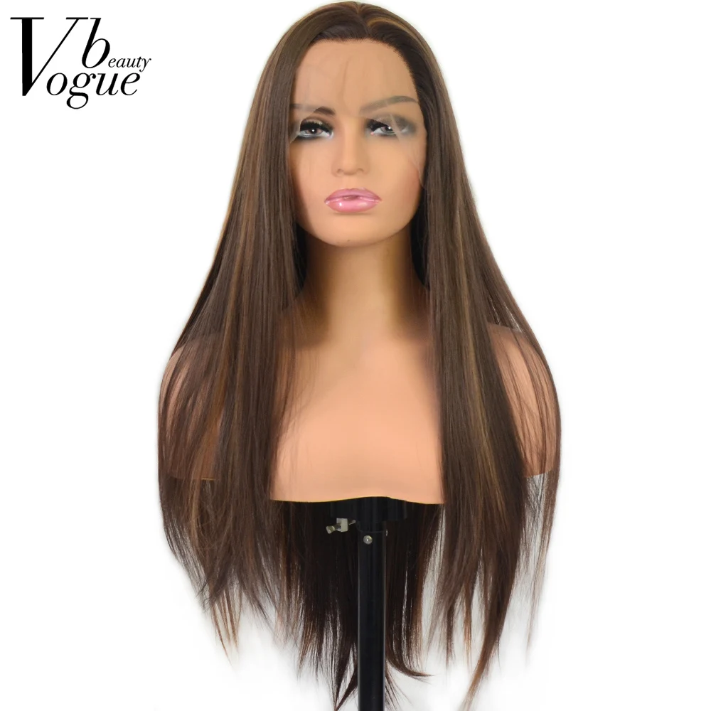 

Voguebeauty Highlight Wig Synthetic Lace Front Honey Blonde Colored Straight Natural Hairline For Women