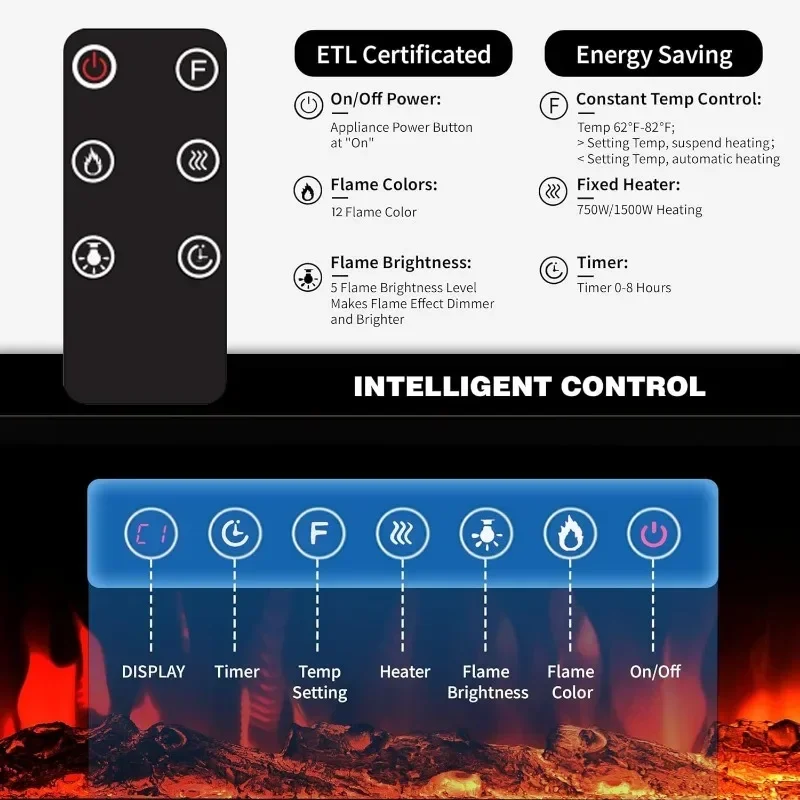 MELLCOM Soporte para TV con Chimenea de 79" con Chimenea Eléctrica de 40", Consola para TV para televisores de hasta 90", Centro de Entretenimiento