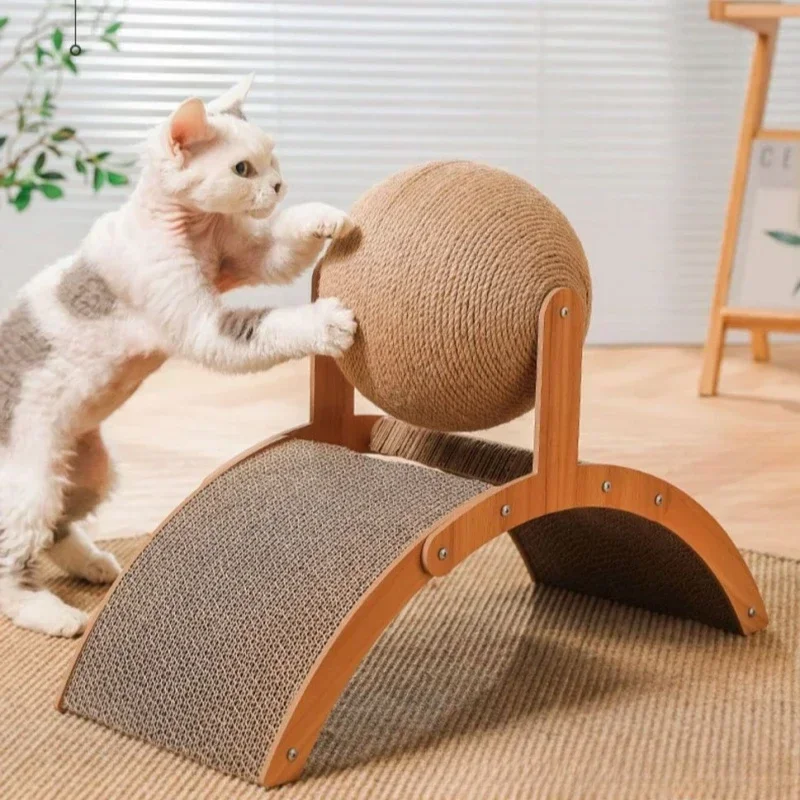 2 in 1 Cat Scratching Ball Toy Wooden Cat Scratcher Sisal Scratch Board  Wear-Resistant Grinding Paw Toy Solid Wood Scraper Cats