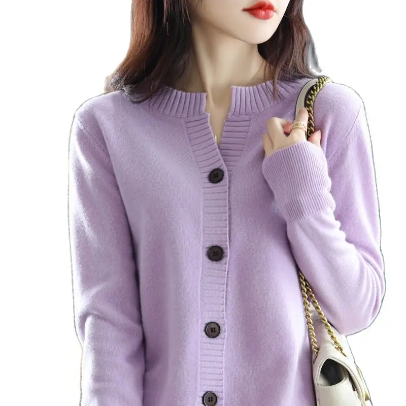 

New 2022 Spring Autumn Knitted Cardigan Sweater Round Neck Solid Color Long-Sleeved Loose Women's Tops Coat Outer Wear Female