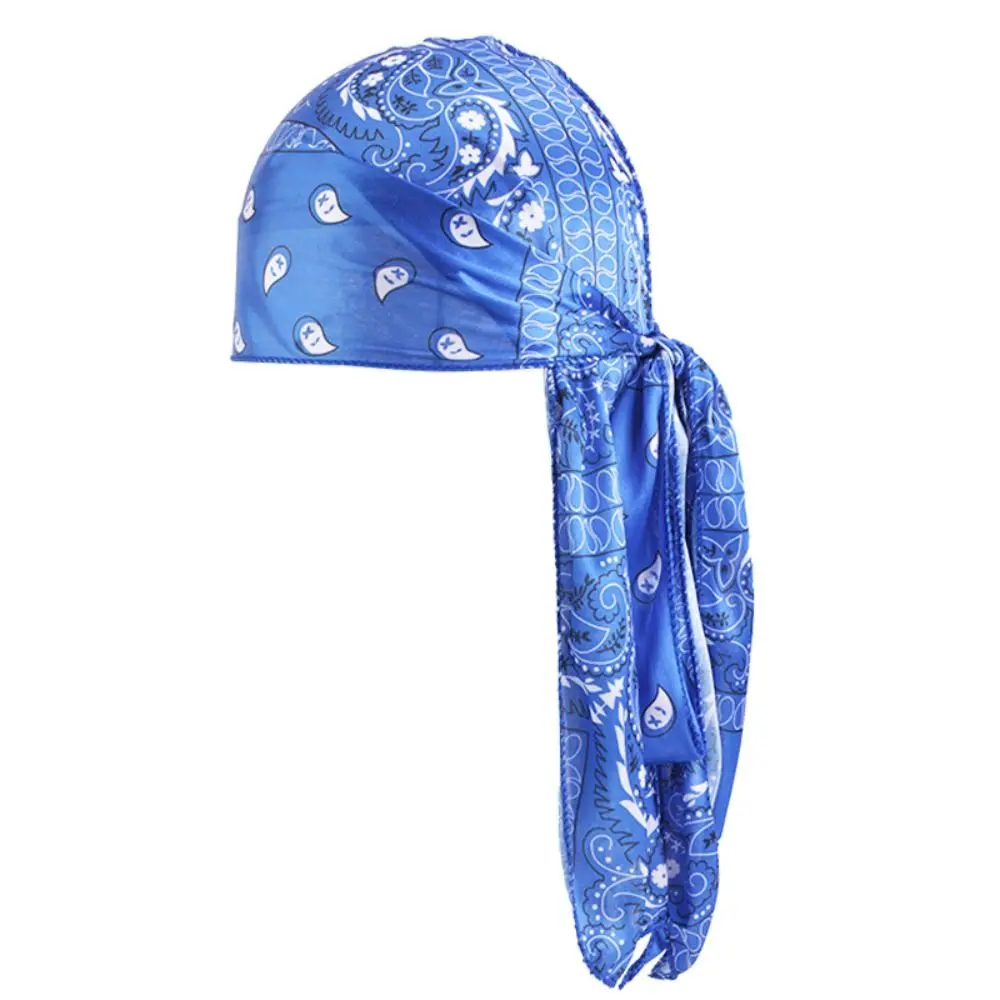 Fashion Amoeba Print Men's Headscarf Breathable Imitation Silk Long Tail Pirate Cap Wave Print Lightweight Hip Hop Hat Outdoor