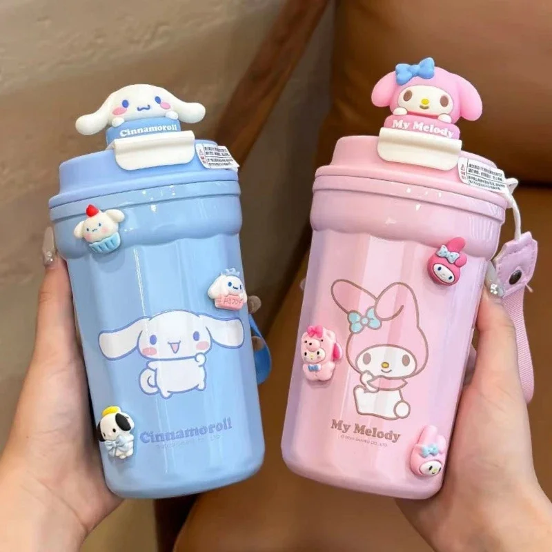 Sanrio Hello Kitty Thermos Cup Cartoon Anime My Melody Kuromi Large Capacity Stainless Steel Portable Kawaii Coffee Cup Gift