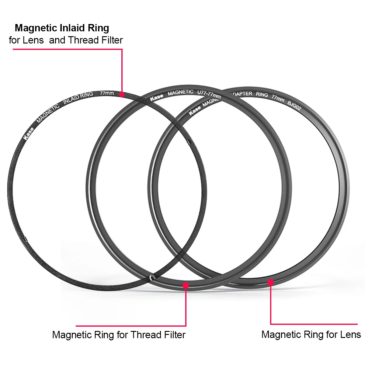 Kase DIY Magnetic Lens Filter Adapter Ring Kit Pro - Convert 67/72/77/82mm Screw in Thread Filter to Magnetic Filter