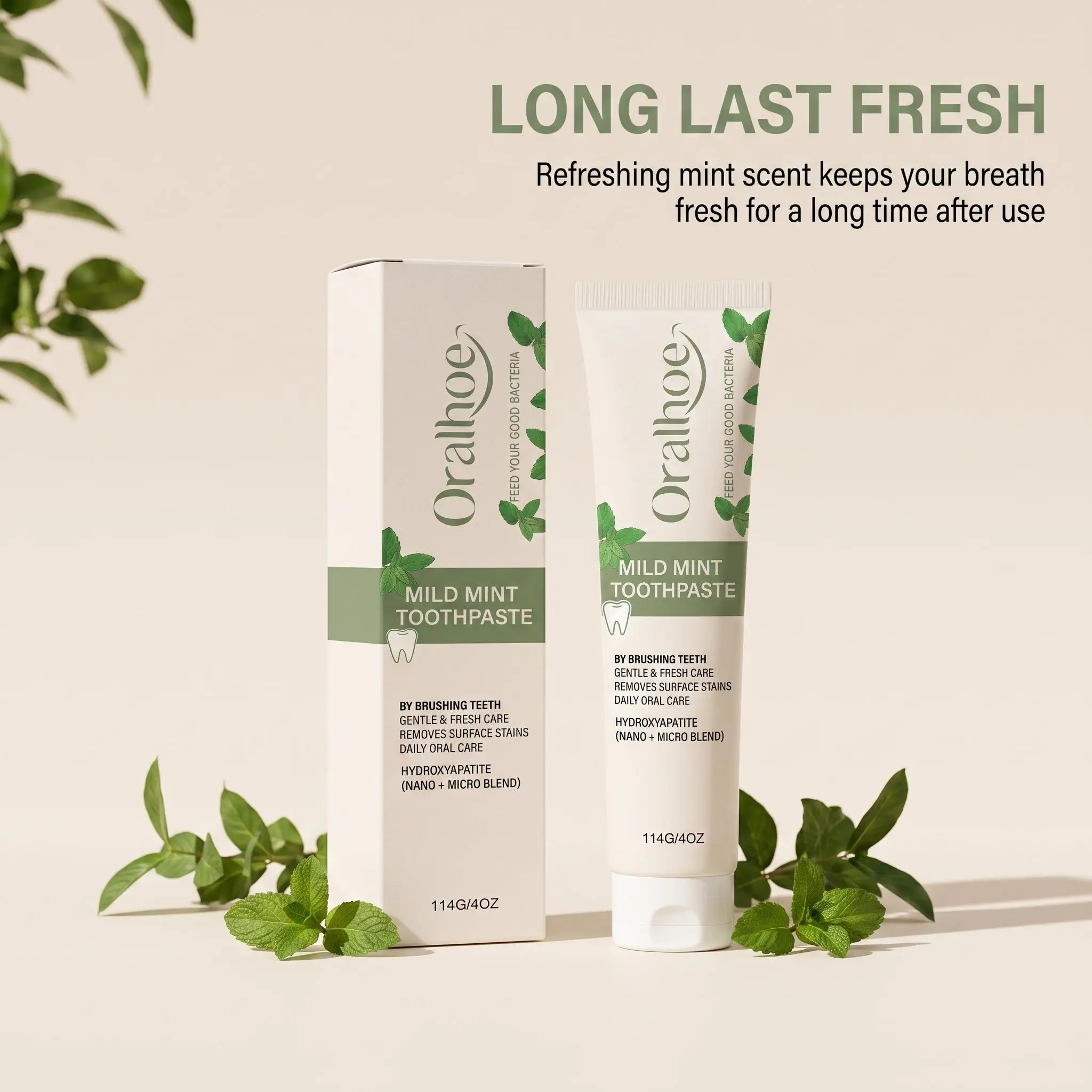 Oralhoe Gentle Mint Toothpaste Nano Hydroxyapatite Mild Cleaning Reduce Sensitivity Refreshing Breath Stain Removal Oral Hygiene