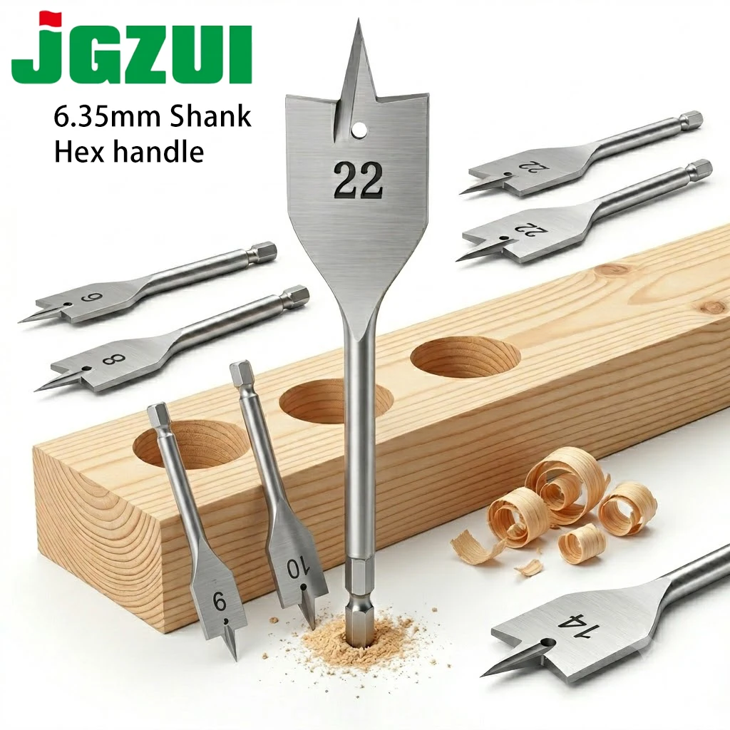JGZUI Foret à bois à trois pointes avec queue hexagonale 1/4, en acier à haute teneur en carbone, pour le perçage de trous de serrures de tiroirs et l'élargissement de trous dans les panneaux