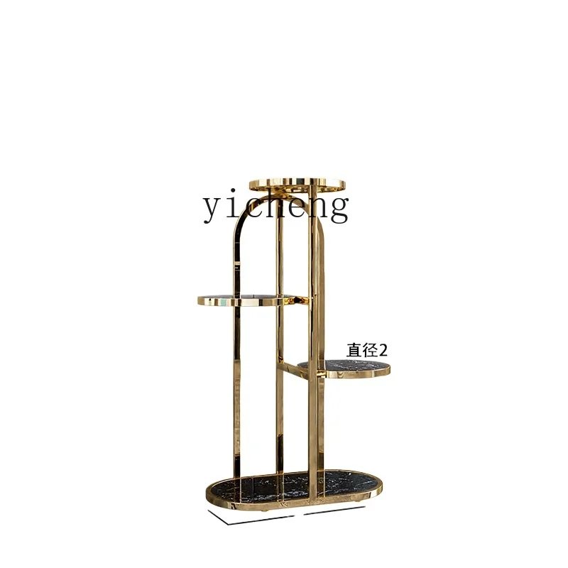 Tqh Stainless Steel Multi-Layer Flower Stand Light Luxury Golden TV Cabinet Floor-Standing Table Shelf