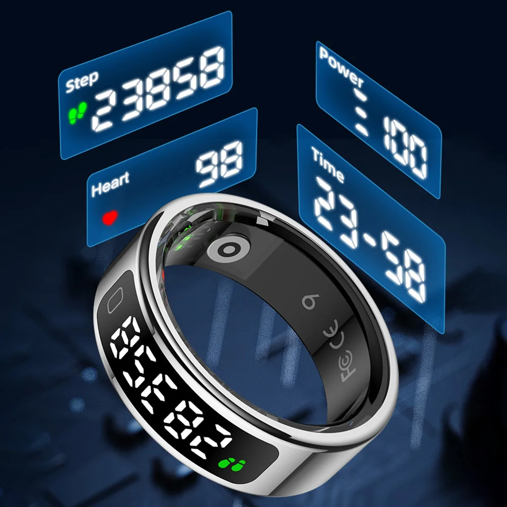 

Smart Ring Health Ring with Heart Rate Blood Oxygen Sleep Monitoring Health Monitor with Display Screen for Women&Men