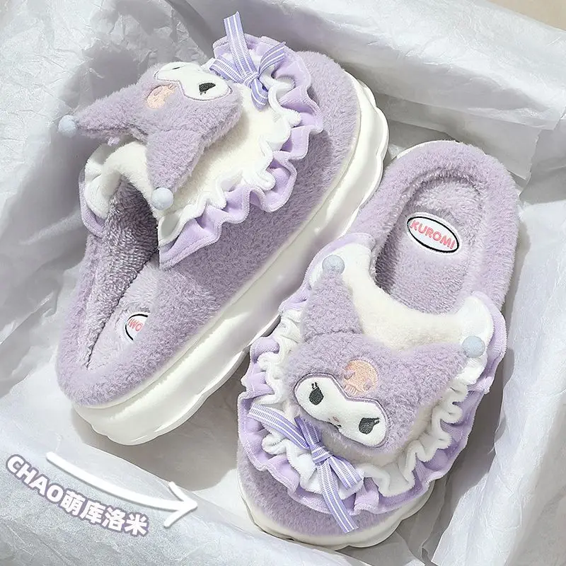 Sanrio Kuromi My Melody Cotton Fuzzy pantofole Y2k donna Winter Home Cute Hello Kitty Cinnamoroll pantofole morbide peluche scarpe basse