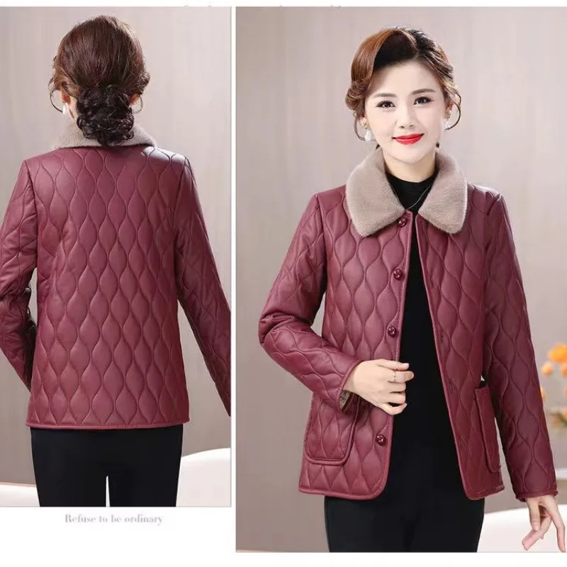 Jacket Coat Padded Jacket Women Winter Faux Leather Mature Women Fleece-lined Thickened Stylish Plus Size New Casual Minimalist