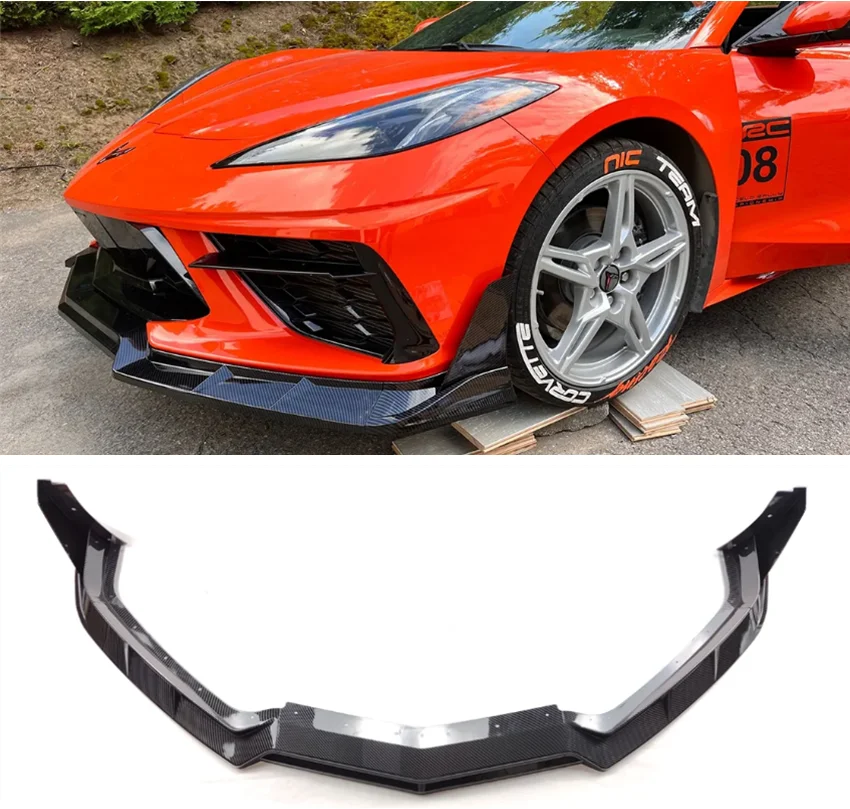 Real Carbon Fiber Front Bumper Lip Splitters Cup Flaps Lid Cover For Chevrolet Corvette C8 2020 2021 2022 2023 2024 ZR1 Style