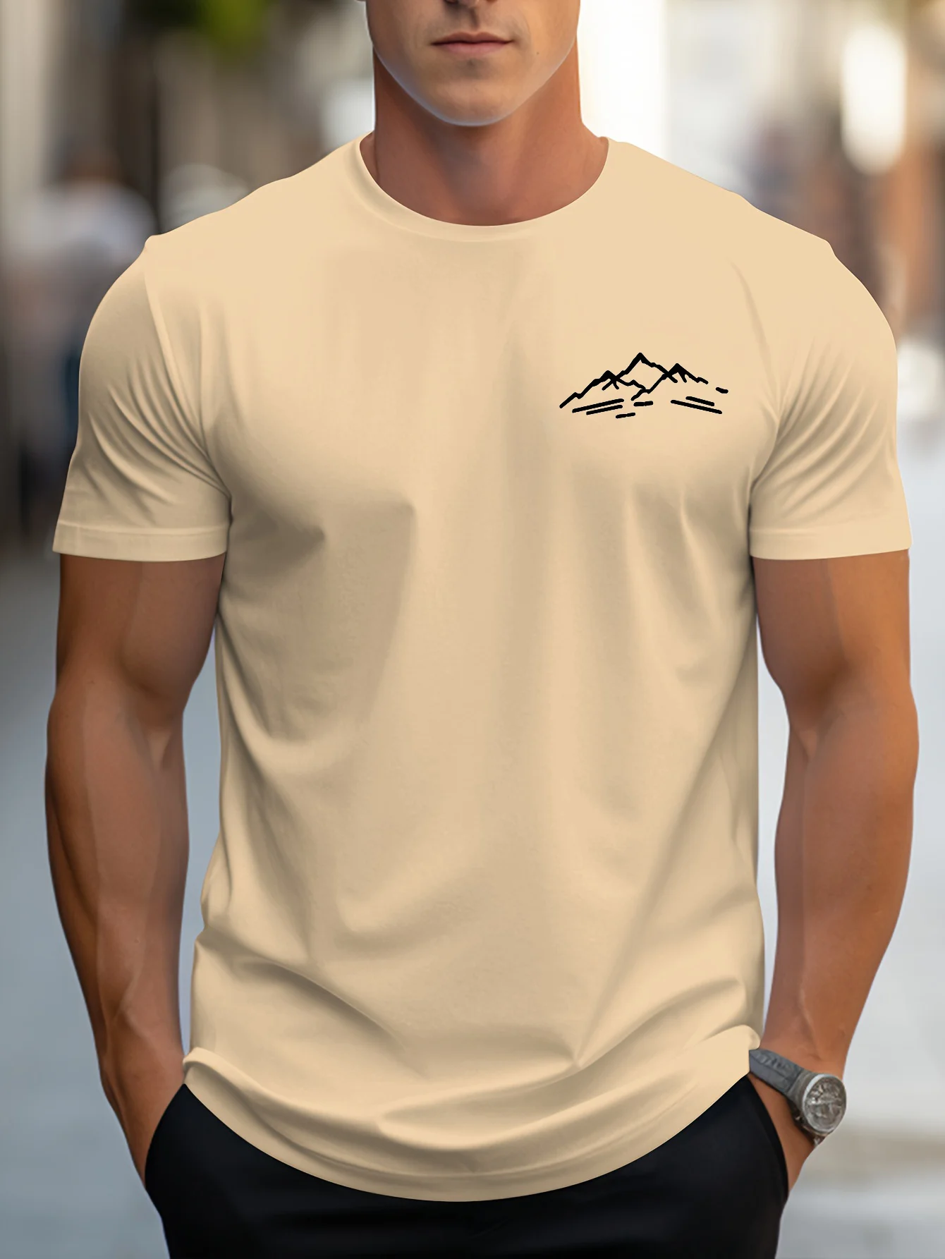 Men's summer 100 cotton fashionable casual sports loose plus size mountain pattern printed round neck short sleeved T-shirt image 6