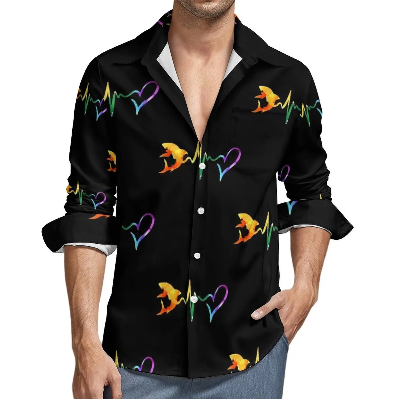 

Shark Heartbeat Beach Shirt Abstract Animal Hawaiian Casual Shirts Men Classic Blouses Short-Sleeved Fashion Pattern Clothes