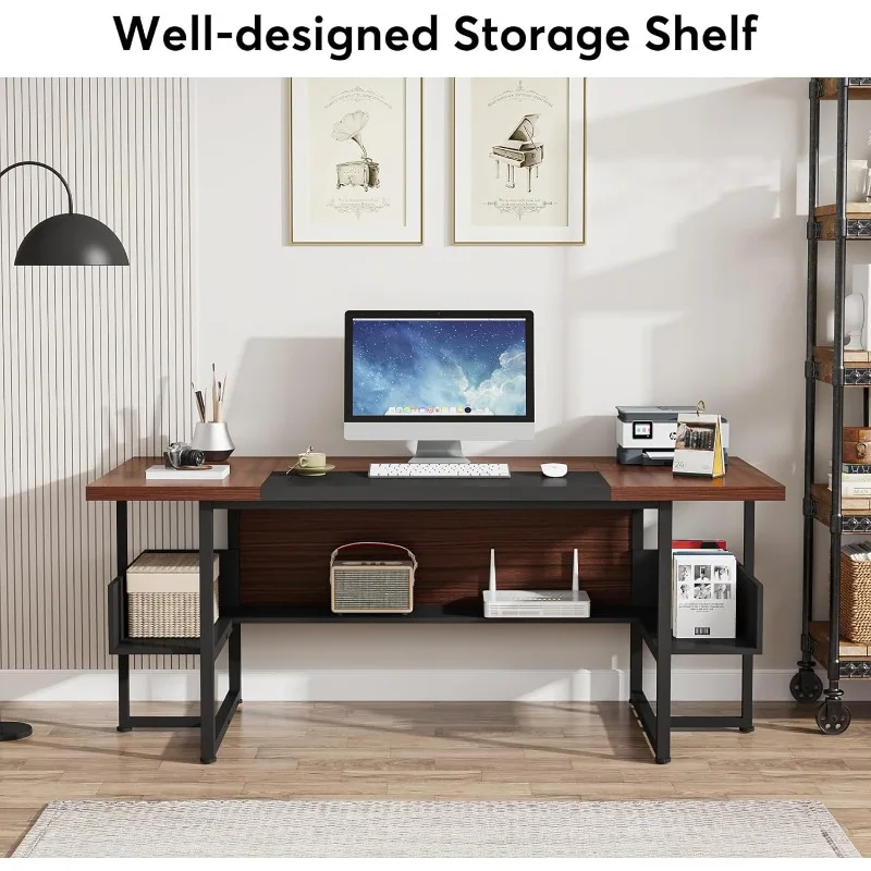 62 Inch Groot Computerbureau-Werkstation Met Opbergplanken, Moderne Eenvoudige Stijl Thuisbureau