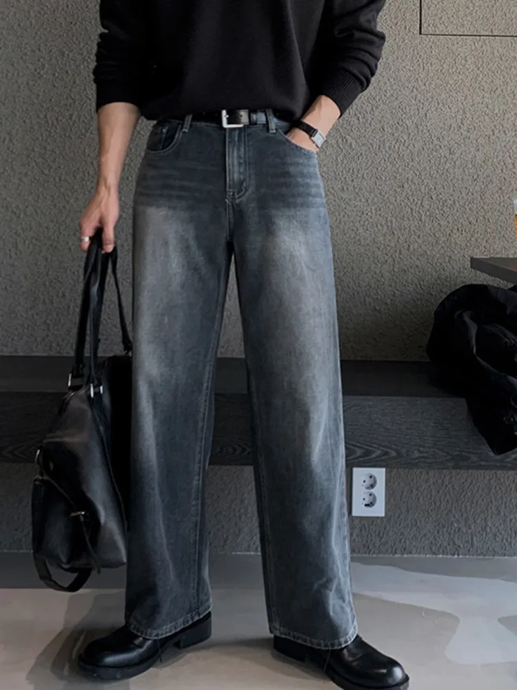 

Versatile Straight Leg Jeans Men Spring Loose Casual Denim Pants Korean Version Trend Solid Color Simple Male Bottom