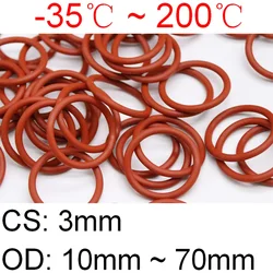 10Pcs Rode Vmq Siliconen O Ring Cs 3Mm Od 10 ~ 70Mm Foodgrade Waterdichte Wasmachine Rubber Geïsoleerde ronde Vorm Afdichting Pakking