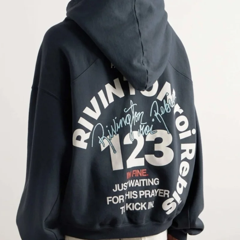 High Street-Sudadera con capucha para hombre y mujer, jersey de gran tamaño con estampado de patrón de Hip Hop RRR123, Retro, negro lavado, informal, de alta calidad