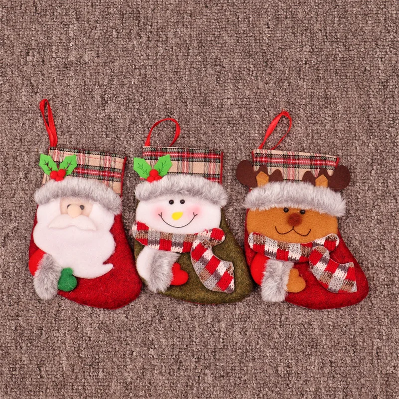 Christmas Stockings Holiday Socks Gift Bags Hanging Decorations Kids Santa Cartoon Small Size Candy Bags Jewelry Packaging Pouch