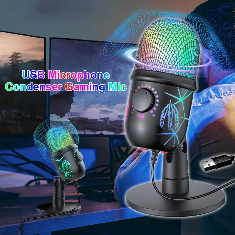 USB Microphone for Live Streaming And Karaoke V5 Noise Cancelling Gaming Condenser Microphone with Mobile Phone Stand